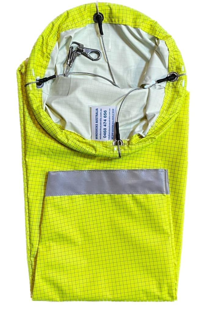 Oil & Gas Anti-Static Neon Yellow Windsock 1500x450x225mm with Bridle Harness