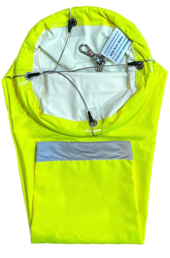 Industrial High Visibility Neon Yellow Windsock 2400x600x300mm with Extra Heavy Duty Bridle Harness