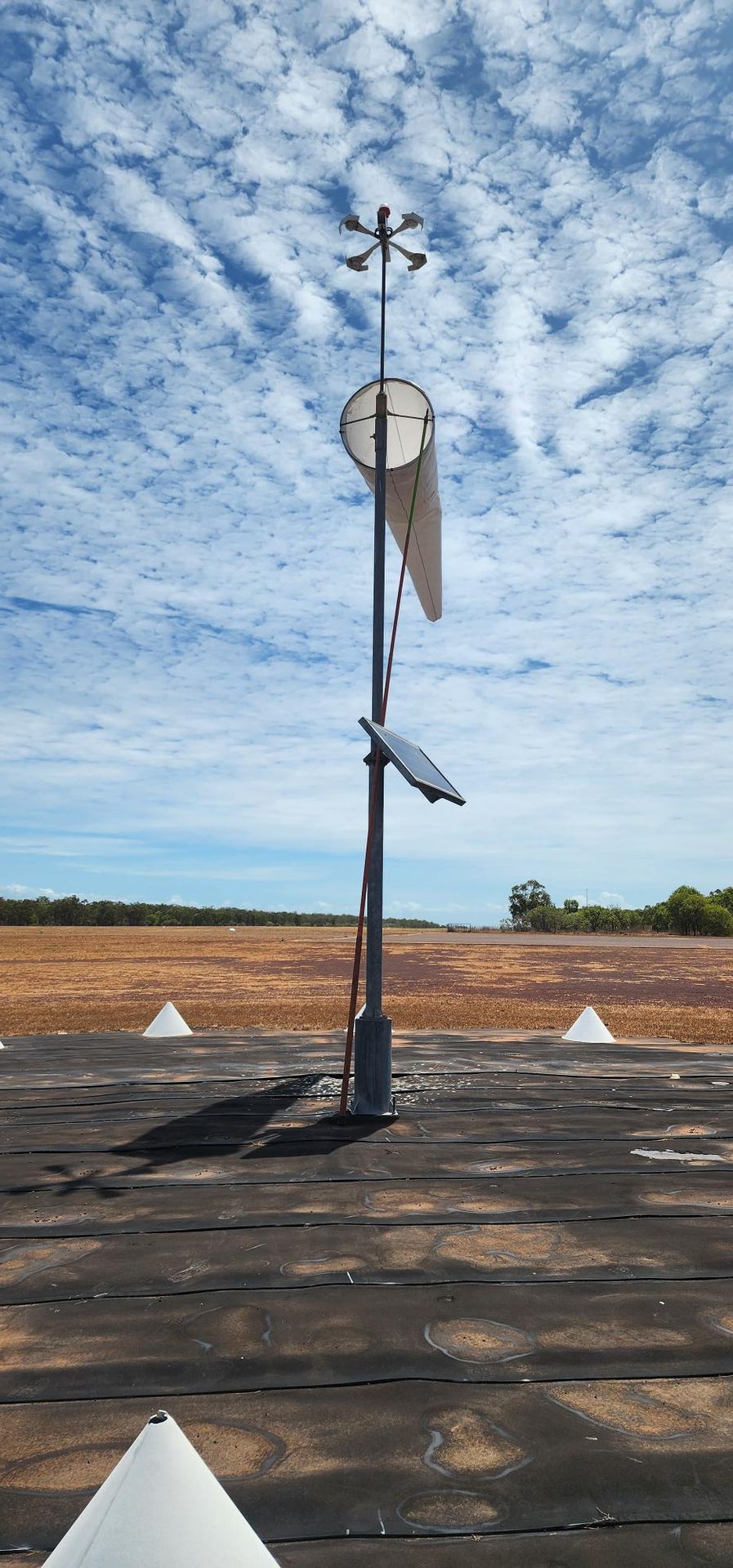 Windsock installation showing wind direction and speed indication