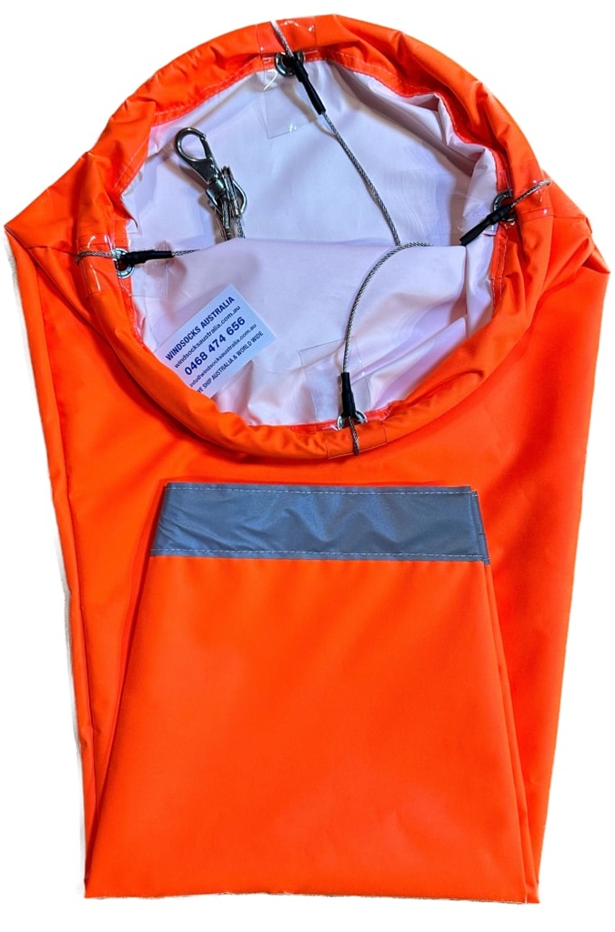 Industrial High Visibility Neon Orange Windsock 2400x600x300mm with Extra Heavy Duty Bridle Harness